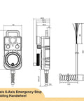 Technical drawing of Electronic Handwheel Motion Control System for CNC Machining, 4-axis 6-axis handwheel with emergency stop