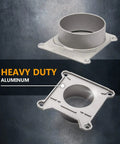 Heavy Duty Aluminum Blast Gate Four Inch Pair featuring smooth aluminum finish and sturdy circular opening for airflow control.