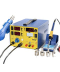 Ultimate 3 In 1 Soldering Power Supply Set With Hot Air Gun And Iron For BGA Rework Station includes digital display and accessories.