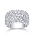 Dreamy Platinum Plated Moissanite Grid Engagement Ring For Her Wide Sterling Silver Bridal Wedding Band With Lab Created Round Stones D Color VVS1 Clarity Statement Ring Offering Diamond Level Fire And Flair, showing detailed accent stones.