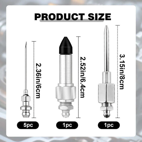 Grease Gun Needle Tip Kit 7 Piece Set With 5 Needle Nozzles 1 Dispenser And 1 Rubber Nipple Adapter For Narrow Spaces Precision