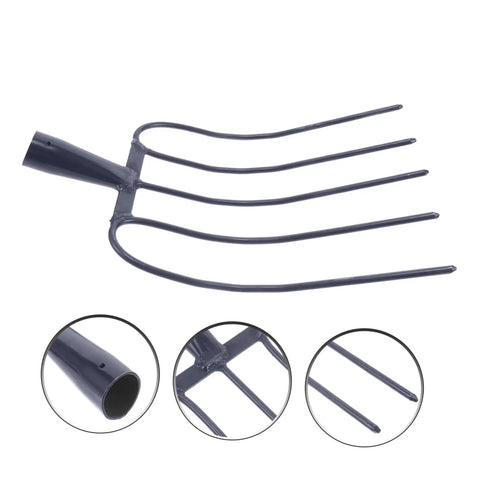 Durable Agricultural Fork Multi Functional Manure Fork for farm and lawn with dark blue tines, detail view of fork head