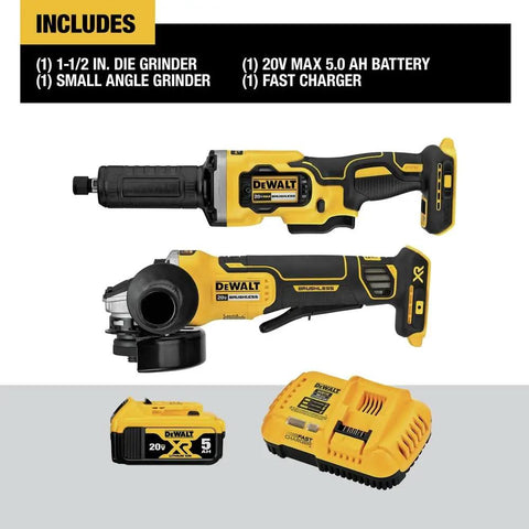 Cordless 20V Max Angle Grinder And Die Grinder Two Tool Combo With Battery Charger Brushless Motor 25000 Rpm Variable Speed tools including die grinder and angle grinder.