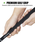 Close-up of hands holding a golf club grip from Men's 9-Piece Golf Iron Set With Steel Shafts For Right-Handed Players, premium rubber material.