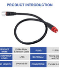 Beefed Up E Bike Motor Extension Cable 70cm 27.5 Inch Waterproof Aluminum Connector 8mm Wire Outdoor Weather Resistant 1121AG 1121AM Compatible 3 Square Thread Heavy Duty Marine Grade Build, black with red connector on white background