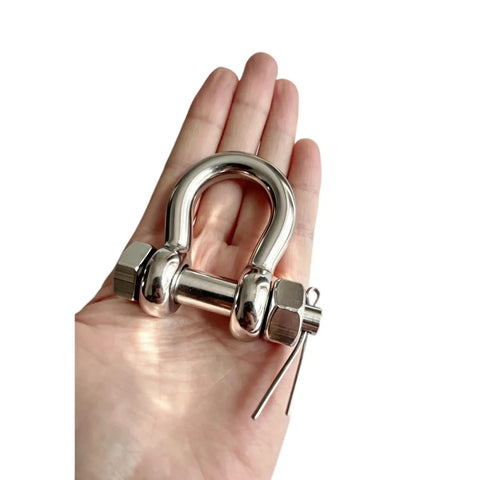 Heavy Duty Marine Grade Bow Shackles Built Tough From 316 Stainless Steel For Real Saltwater Resistance And Hard Core Boat Rigging Gear 3/8 Inch 2 Pack in hand