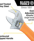 Adjustable Wrench Set 6 Inch 8 Inch 10 Inch Extra Capacity Forged Alloy Steel Metric And SAE 3 Piece Handy Tool For Tight Spaces With Smooth Turning Boss Grip, orange handle close-up