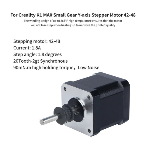 NEMA-17 stepper motor for Creality K1 Max Y-axis, black housing with silver faceplate and shaft