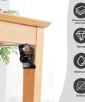 Heavy Hitter Locking Hinges 90 Degree Folding Table Leg Brackets shown mounted on a wooden table with greenery.
