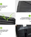 Features of 80 Gallon Large Capacity Static Compost Bin With Easy Access Hatch And Efficient Aeration System For Fast Organic Fertilizer Creation For Outdoor Use Black including weatherproof and easy assembly design.