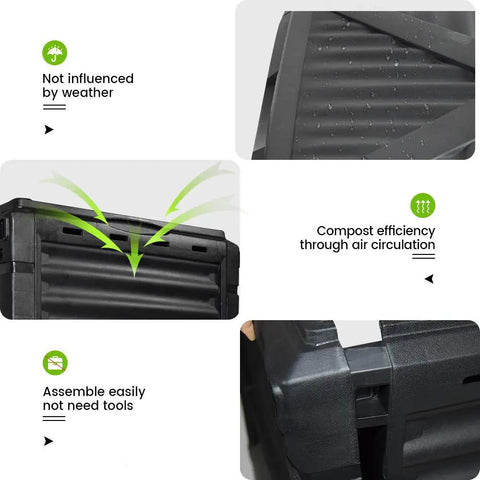 Features of 80 Gallon Large Capacity Static Compost Bin With Easy Access Hatch And Efficient Aeration System For Fast Organic Fertilizer Creation For Outdoor Use Black including weatherproof and easy assembly design.