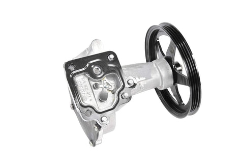 Side view of ACDelco GM Original Equipment vacuum pump with black pulley, aluminum housing (12669488)