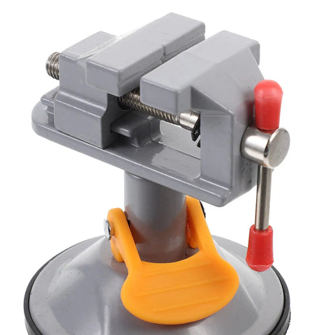Close-up of Mini Vise Clamp With Suction Mount Fully Rotatable Bench Vise For Woodworking Metalworking And Welding