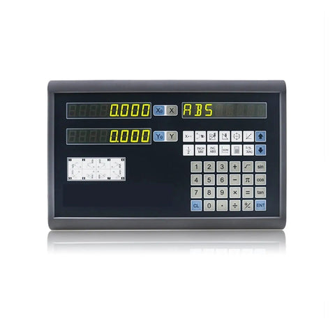 Top Shelf Two Axis Digital Calipers Readout Kit Featuring 2 Precision Linear Encoder Scales Heavy Duty Alloy Measuring Gauge For Kickass Shop Jobs display unit with numeric readout and control buttons.