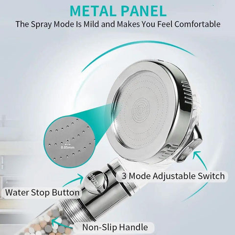 Kickin High Pressure Shower Head With Handheld And Filter For Hard Water featuring metal panel and non-slip handle