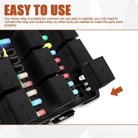 Image of 2 Pack 5 Pin 12V 30A Relay showing waterproof nylon housing and easy use in automotive applications.