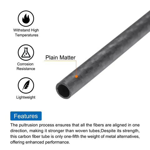 Carbon Fiber Tubes 6x8x420mm Matte Surface 3K Roll Wrapped Round Tubing for RC Drones Corrosion Resistance