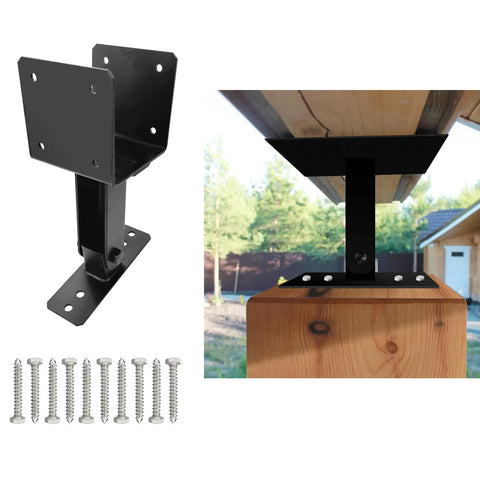 Heavy Duty Roof Riser Brackets Kit For Pergola And Gazebo Adjustable Angle Wood Post Brackets black steel bracket and screws set