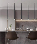 Modern LED Pendant Light With Adjustable Length For Kitchen Island And Dining Room Black Ceiling Fixture Integrated LED 6000K Cool White Non Dimmable Long Bar Pendant Lamp hanging over kitchen island