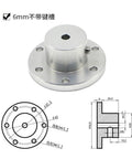 Front view of aluminum flange hub for robot chassis, six-bolt flange with bore options 5/6/8/12 mm and side set screw