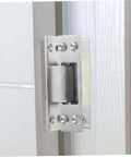 Sturdy Invisible Hinge For Secret Door And Hidden Cabinet Heavy Duty Metal Barn Door Hinge installed on white door panel