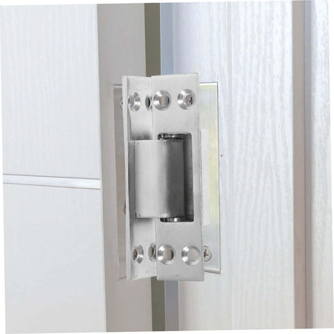 Sturdy Invisible Hinge For Secret Door And Hidden Cabinet Heavy Duty Metal Barn Door Hinge installed on white door panel