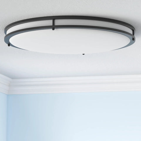 32 Inch Oval Flush Mount Light Fixture With Double Band Trim Dimmable LED Ceiling Light Color Selectable Matte Black