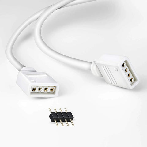2 Pack 5M RGB LED Strip Extension Cable With 4 Pin Solderless Connector Kit, close-up on white connectors and male pin jumpers