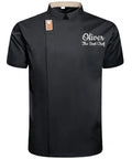 Premium Heavy Duty Cotton Blend Custom Embroidered Short Sleeve Chef Jacket For Cooks with name embroidery in black.