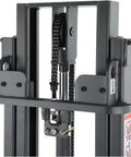 ApolloLift Counterbalanced Electric Pallet Stacker, 2200 Lb Fully Electric Walkie With Upright Walking Function, Max Lift Height 98 Inches close-up of hydraulic lift mechanism.