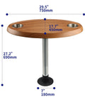 Top Shelf Oval Pontoon Boat Table Package Featuring Heavy Duty Aluminum Pedestal Stand And Stainless Steel Drink Holders With Slick Burlywood Finish, 29.5" wide.