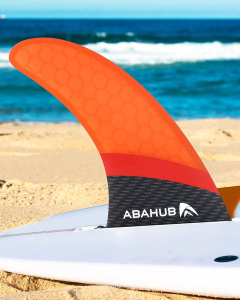 9 Inch SUP Center Fin With Cross Screw For Surfboard Stand Up Paddleboard And Longboard Fiberglass Honeycomb Orange Replacement Fin installed on surfboard