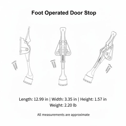 Diagram of Foot Activated Door Stop With Weighted Base For Hands Free Entry Universal Fit For Standard Interior Doors Durable Zinc Alloy