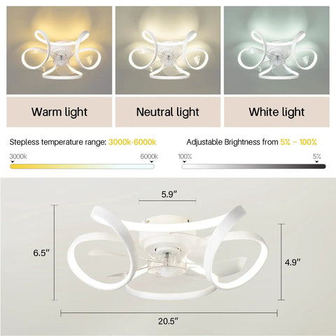 Dope Ceiling Fan With Light Low Profile Flush Mount Bladeless 6 Speeds Dimmable 3 Color Temperatures App And Remote Control