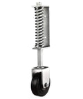 Bulletproof Spring Loaded Gate Wheel 14 1/2 Inch Galvanized Roller with shock absorbing spring for heavy-duty fence use.