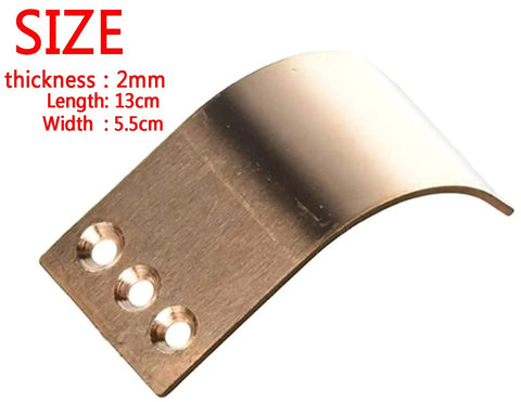 Curved 2mm red copper plate, part of Copper Spoon Welder Tools Set For MIG Welding Copper Plate Backers, shown with size details.