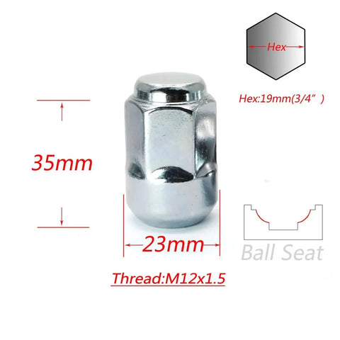 Heavy Duty Alloy Wheel Lug Nuts Compatible With Honda Accord And CrV Xrv Plus Acura Rims Featuring Acorn Ball Base M12x1.50 35mm Hex And 19mm Design For Ultimate Safety and Long Lasting Performance On The Road Today, silver ball seat lug nut 35mm