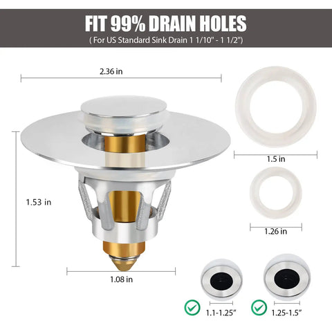 Three Color Bathroom Sink Stopper Universal One Point One To One Point Five Inch Drain Strainer Pop Up Plug With Bounce Core No Clog