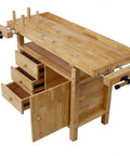 55 Inch Heavy Duty Rubber Wood Workbench With 3 Drawers Storage Cabinet Tool Well And Adjustable Vise Pro Grade Solid Wood Garage Work Table