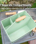 Metal Garden Tool Organizer Caddy With Four Compartments And Wooden Handle For Indoor And Outdoor Use Grab And Go Ready