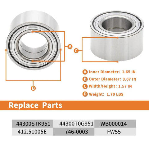 Two Pack Beefed-Up 510093 Front Wheel Hub Bearing dimensions for Hyundai Elantra 2007-2018 Veloster 2012-2017
