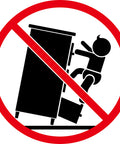 Safety warning icon showing a child climbing furniture with a crossed-out circle