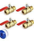 Image of Four Pack One Quarter Inch Brass Ball Valve Shut Off Set With NPT Male And Female Threads Heavy Duty Air Compressor Fittings.
