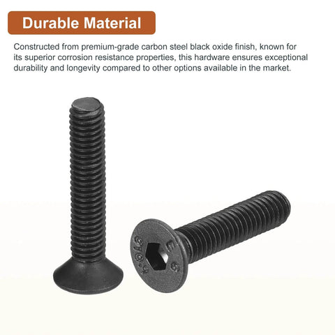 M3-0.5x16mm Flat Head Socket Cap Screws 50 Pack Hex Socket Countersunk Bolts Full Thread Carbon Steel Black Oxide