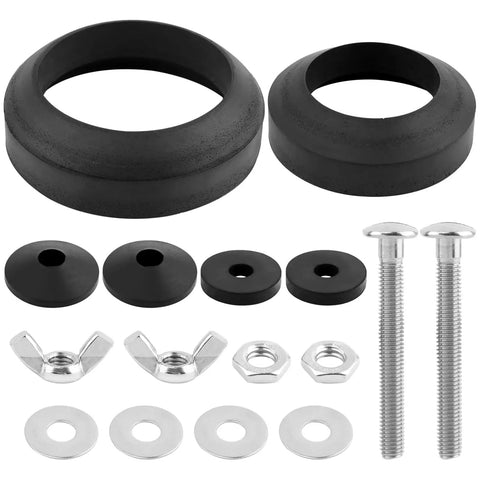 Heavy Duty Universal Toilet Tank To Bowl Gasket And Stainless Steel Bolt Kit, rubber gaskets and stainless steel bolts.