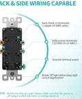 Back and side wiring diagram of 20 Amp 125 Volt Tamper Resistant Decorator Outlet Receptacle With Grounding White UL Listed