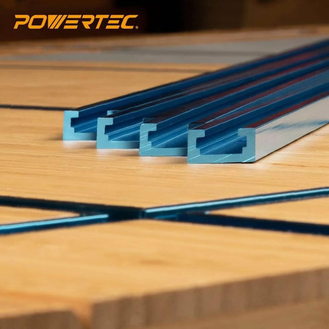 Two 48 Inch Universal T Track Bars With Double Cut Profile And Predrilled Mounting Holes for Woodworking on table surface