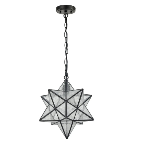 14 Inch Star Pendant Light With Seeded Glass Shade, Adjustable Hanging Chain, Dimmable Ceiling Fixture For Kitchen, Bedroom, Or Dining Area