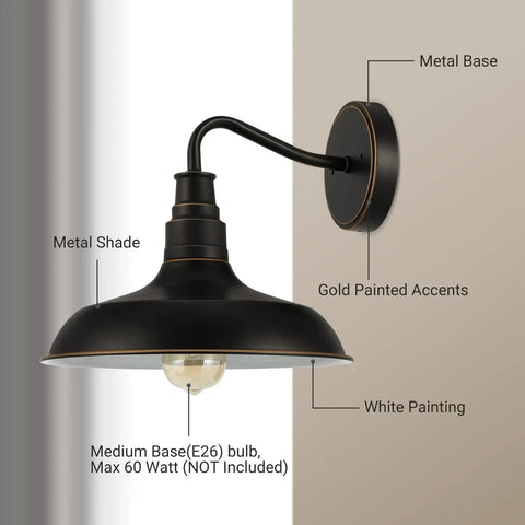 Gooseneck Outdoor Barn Light Wall Sconce 2 Pack Rustic Bronze Exterior Porch Lighting with White Interior Reflector