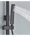 RIBEUJIZS Digital Shower System handheld spray wand in black with water flowing, part of Cold Hot Mixer Bath Systems Rainfall Head.
